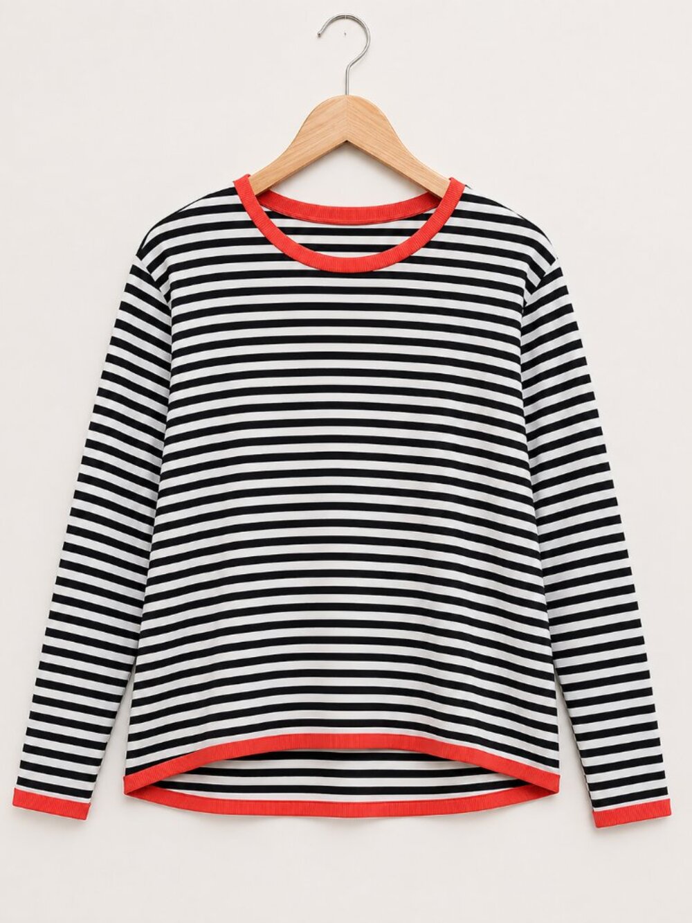 Long Sleeve XL French Style Striped Coastal Nautical Knit Top Coral Trim